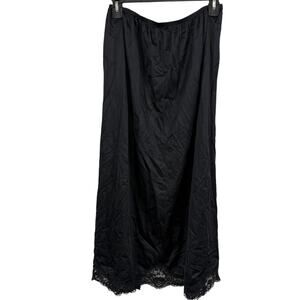 Adonna Womens Black Maxi High Slit Elastic Waist Half Slip Skirt Satin sz 1X